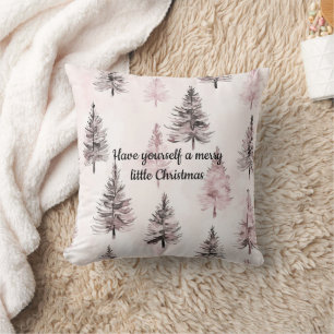 Pretty Cream Peach Floral Christmas Trees Cushion