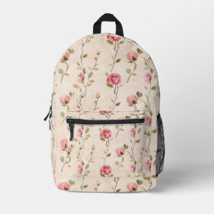 Pretty Cream Pink Roses Floral Printed Backpack