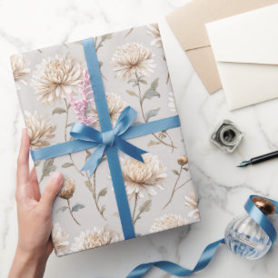 Pretty Cream Stone Floral Birthday Wrapping Paper