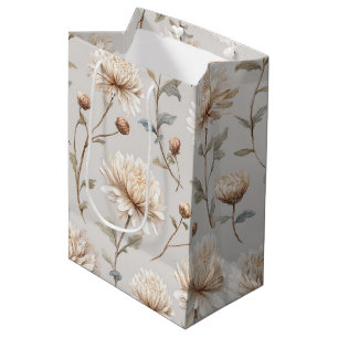 Pretty Cream Stone Floral Bridal Shower Medium Gift Bag