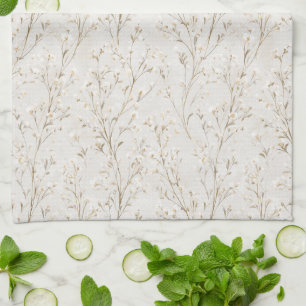 Pretty Cream White Flowers Tea Towel