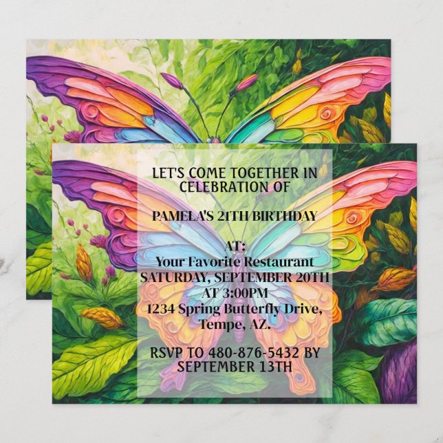 Pretty Creative Butterfly Design Birthday Party Invitation (Front/Back)