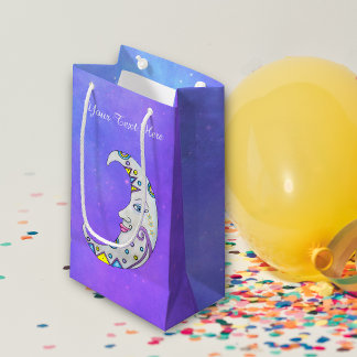 Pretty Crescent Moon Colourful Markings Face Purpl Small Gift Bag