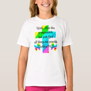 PRETTY CROSS AND RAINBOW MATTHEW 19:26 DESIGN T-Shirt