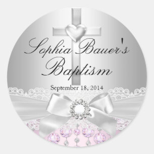 Pretty Cross & Lace Bow Baptism Sticker