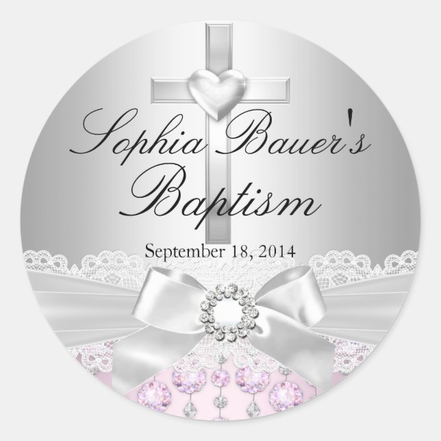 Pretty Cross & Lace Bow Baptism Sticker (Front)