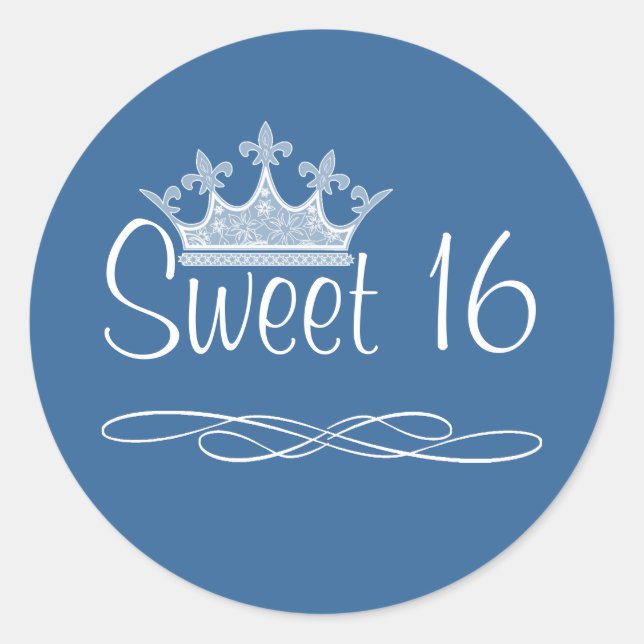 Pretty Crown Blue Sweet 16 Birthday Sticker (Front)