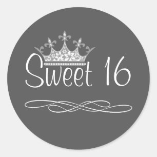 Pretty Crown Dark Grey Sweet 16 Birthday Sticker