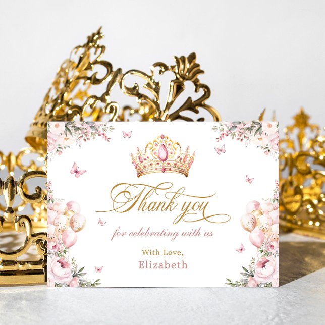 Pretty Crown Princess Girl Birthday Thank You Card (Creator Uploaded)