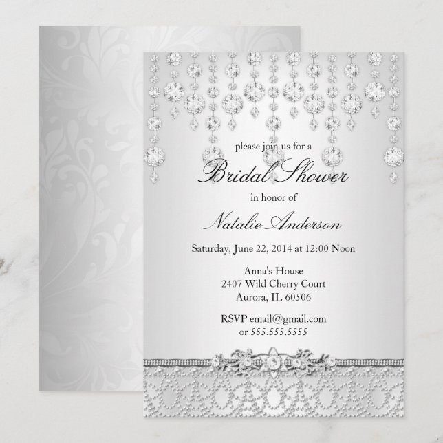 Pretty Crystal Bridal Shower Invitation (Front/Back)