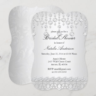Pretty Crystal Bridal Shower Silver Grey White Invitation