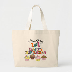 Pretty Cupcakes 1st Birthday Tshirts and Gifts Large Tote Bag