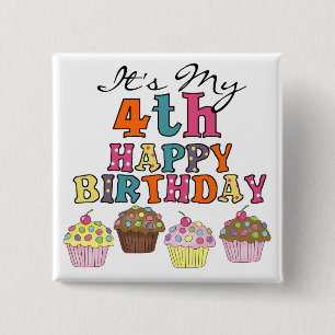 Pretty Cupcakes 4th Birthday Tshirts and Gifts 15 Cm Square Badge