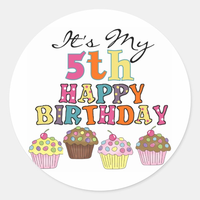 Pretty Cupcakes 5th Birthday Tshirts and Gifts Classic Round Sticker (Front)