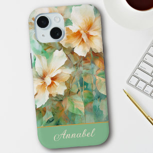 Pretty Custom Cream & Gold Floral Watercolor  iPhone 15 Case