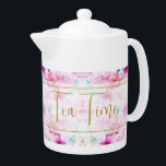 Pretty Custom Name Floral Pink and Gold<br><div class="desc">Gorgeous floral design in pink and white with gold trim. This adorable feminine design is stylish, feminine and totally luxe. Includes the option to change TEA TIME to any text you wish for a truly personalised touch. The pretty flowers in soft pastel colours are sure to brighten your day. A...</div>