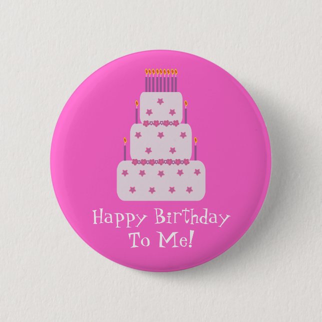 Pretty Customisable Birthday Cake Pink 6 Cm Round Badge (Front)