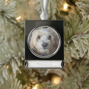 Pretty Customised Pet Photo Christmas Silver Plated Banner Ornament