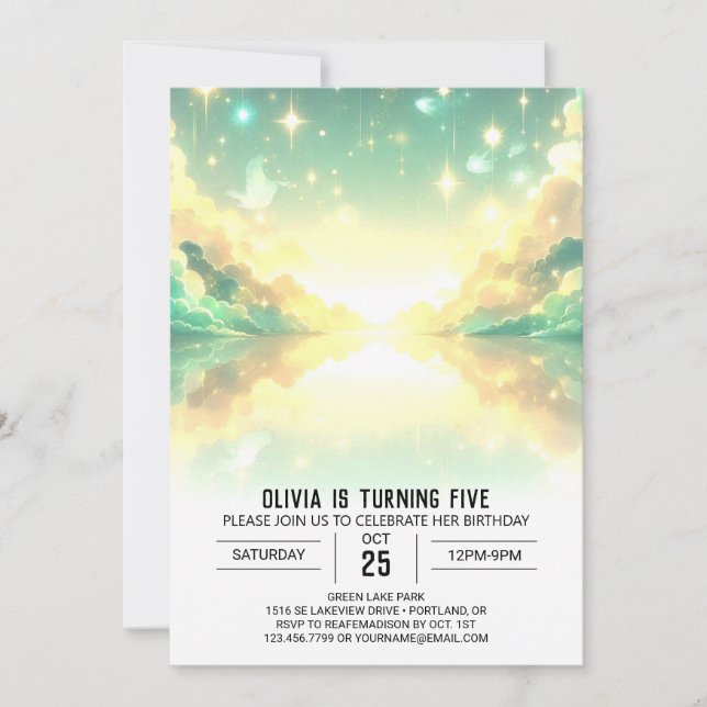 Pretty Cute Celestial Digital Birthday Invitation (Front)