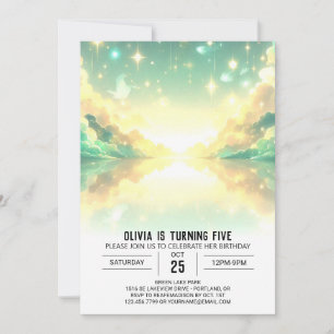 Pretty Cute Celestial Digital Birthday Invitation