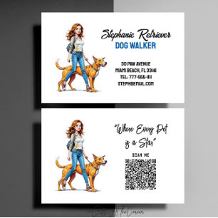 Pretty Cute Girl Dog Walker Pet Sitter Business Card