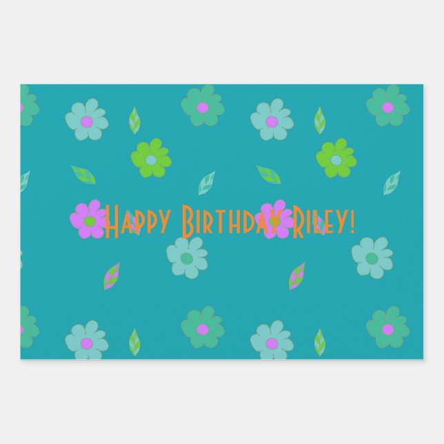 Pretty Cute Girls Retro Flower Wrapping Paper Sheet (Front)