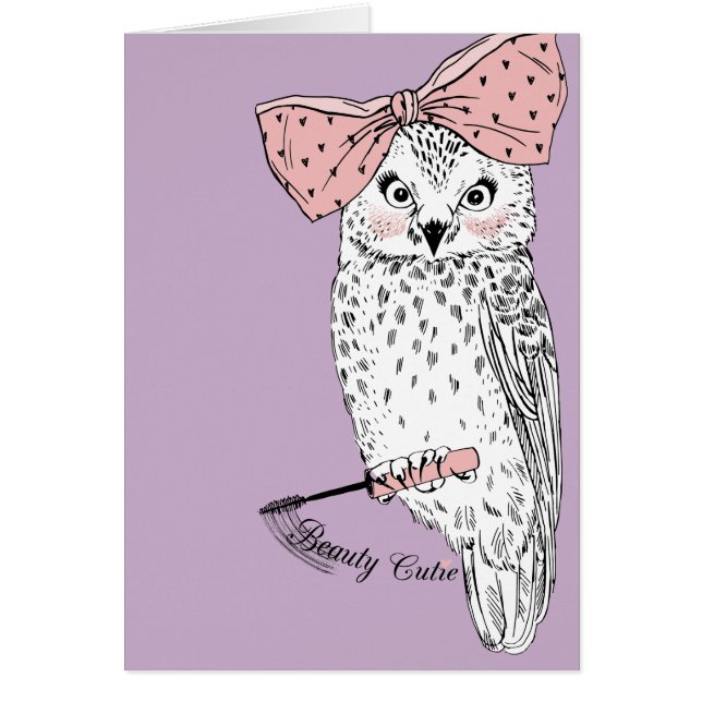 Pretty Cute Girly White Owl Bird Drawing (Front)