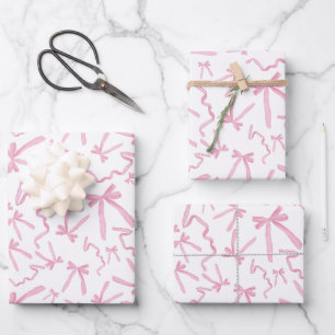 Pretty Cute Pink Ribbon bows Pattern Gift Wrapping Paper Sheet