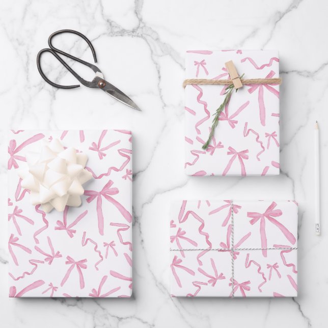 Pretty Cute Pink Ribbon bows Pattern Gift Wrapping Paper Sheet (Front)