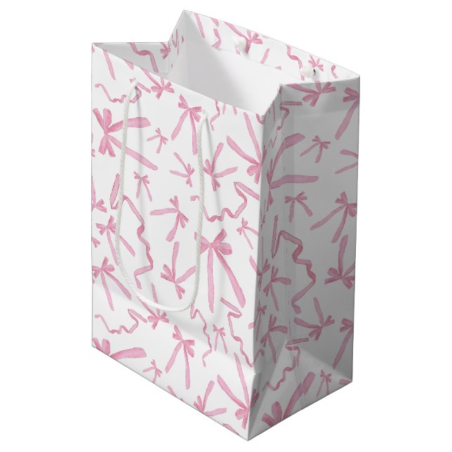 Pretty Cute Pink Ribbon bows Pattern Swag Medium Gift Bag (Front Angled)