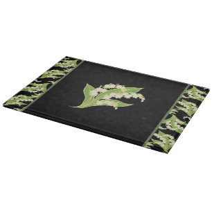 Pretty Cutting Board: Lilies of the Valley, Black Board