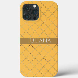 Pretty Daffodil  Gold Quatrefoil Personalised  iPhone 13 Pro Max Case