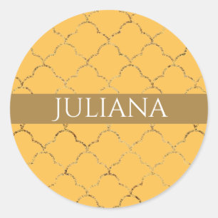 Pretty Daffodil  Gold Quatrefoil Personalised  Classic Round Sticker