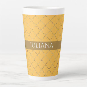 Pretty Daffodil Gold Quatrefoil Personalised Latte Mug