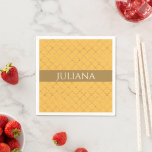 Pretty Daffodil Gold Quatrefoil Personalised Napkin