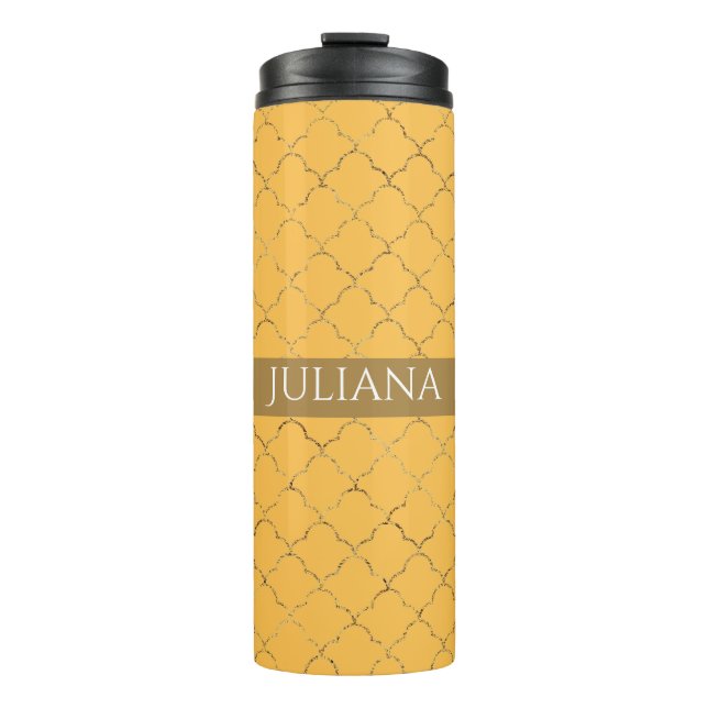 Pretty Daffodil  Gold Quatrefoil Personalised  Thermal Tumbler (Front)