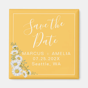Pretty Daffodil Yellow & Daisies Save The Date Magnet