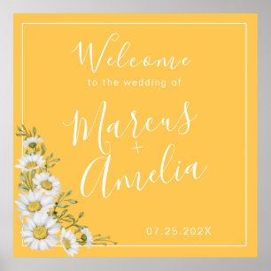 Pretty daffodil yellow & White Daisies Wedding Poster