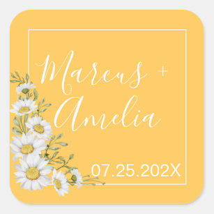 Personalised Wedding Stickers Labels 4 sizes Yellow Daffodils F038 