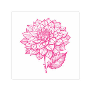 Pretty Dahlia Bloom Blossom Botanical Line Art Self-inking Stamp