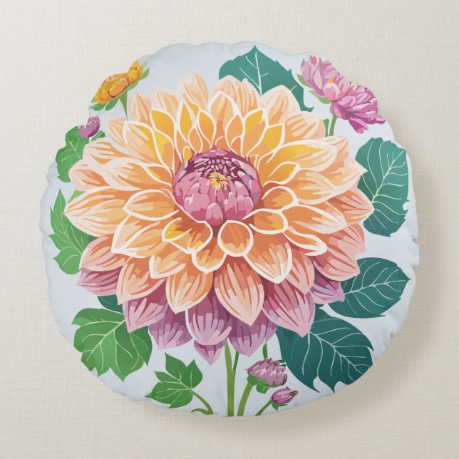 Pretty Dahlia Round Cushion (Front)