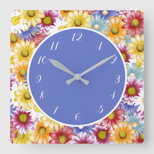 Pretty Dainty Colourful Daisies Floral Flowers Square Wall Clock (Front)