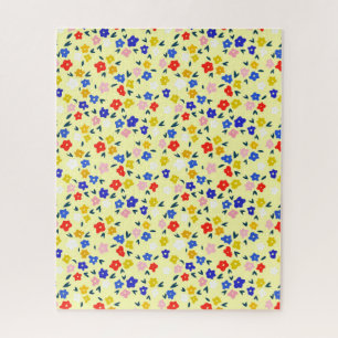 Pretty Dainty Cute Floral on Pastel Yellow Jigsaw Puzzle