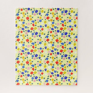 Pretty Dainty Cute Floral on Pastel Yellow Jigsaw Puzzle
