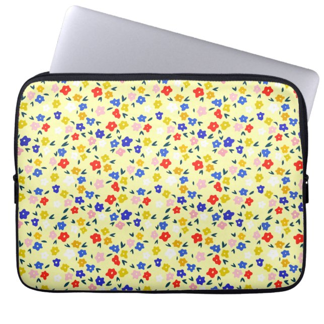Pretty Dainty Cute Floral on Pastel Yellow Laptop Sleeve (Front)
