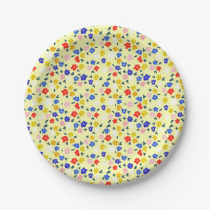 Pretty Dainty Cute Floral on Pastel Yellow Paper Plate