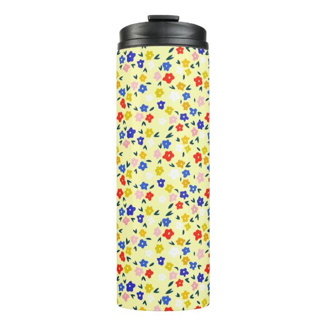 Pretty Dainty Cute Floral on Pastel Yellow Thermal Tumbler (Front)