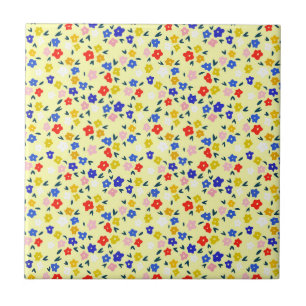 Pretty Dainty Cute Floral on Pastel Yellow Tile
