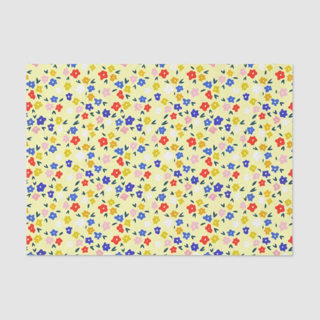 Pretty Dainty Cute Floral on Pastel Yellow Tissue Paper (Front)
