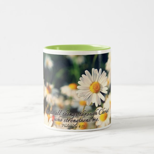 Pretty Daisies Bible Verse Two-Tone Coffee Mug (Center)
